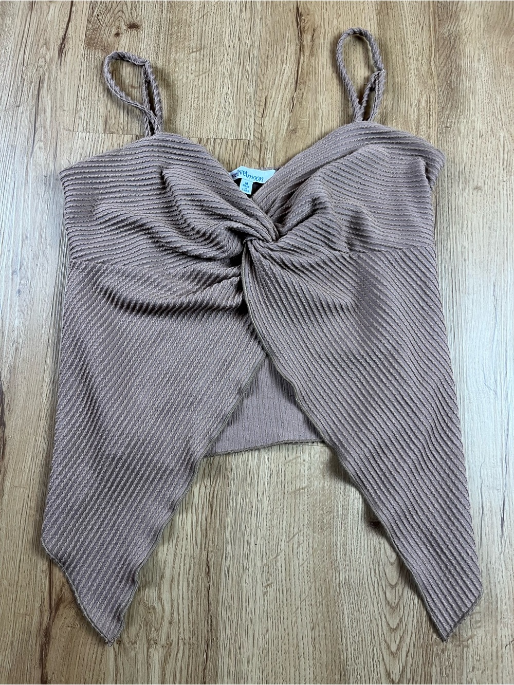 Velvet Moon Y2K Mocha Ribbed Twist Front Handkerchief Cami Top M